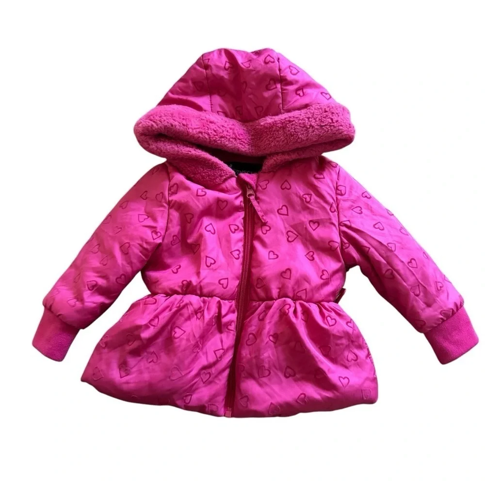 Rothschild Pink Hearts Puffer Jacket Hooded Full Zip Baby Girl 18M